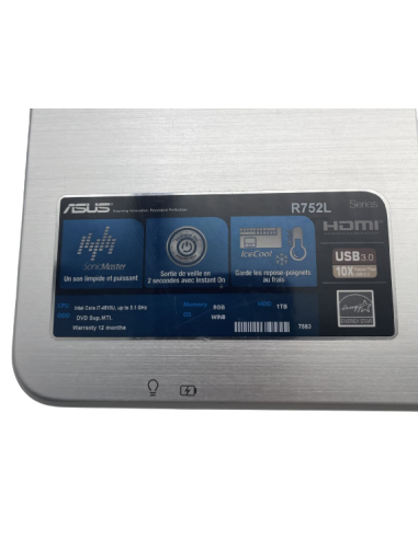 Clavier topcase PC Portable ASUS  R752l / 90NB08F6-R30080